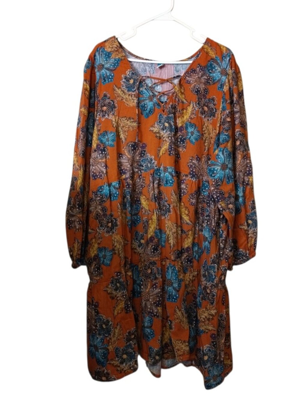Old Navy Women's 3X Dress Tiered Puff Sleeve Boho Hippie Floral Peasant Lace Up
